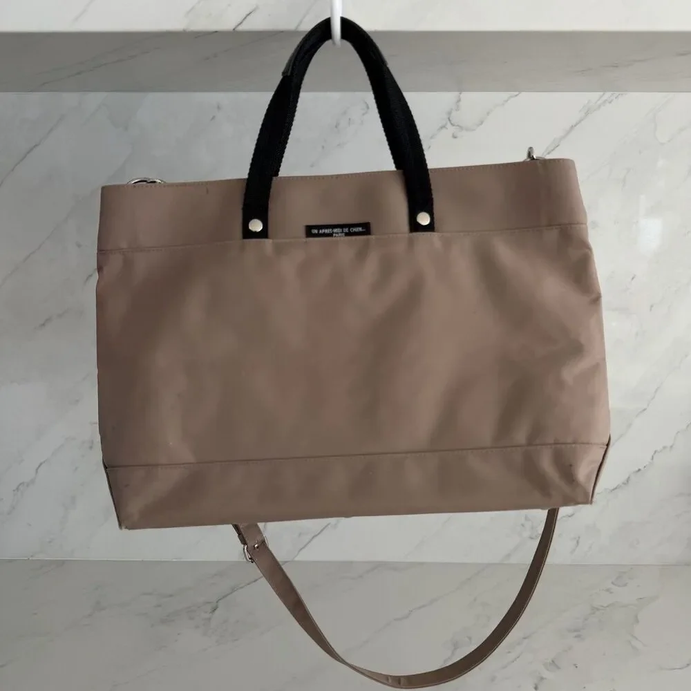 Un Apres Midi de Chien Nylong Satchel Handbag Tan Parisian Chic, Elevated Casual